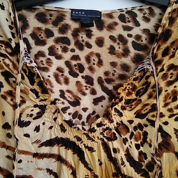 Zara | Tops | Zara Animal Print Cotton Knit Drawstring Top Med | Poshmark